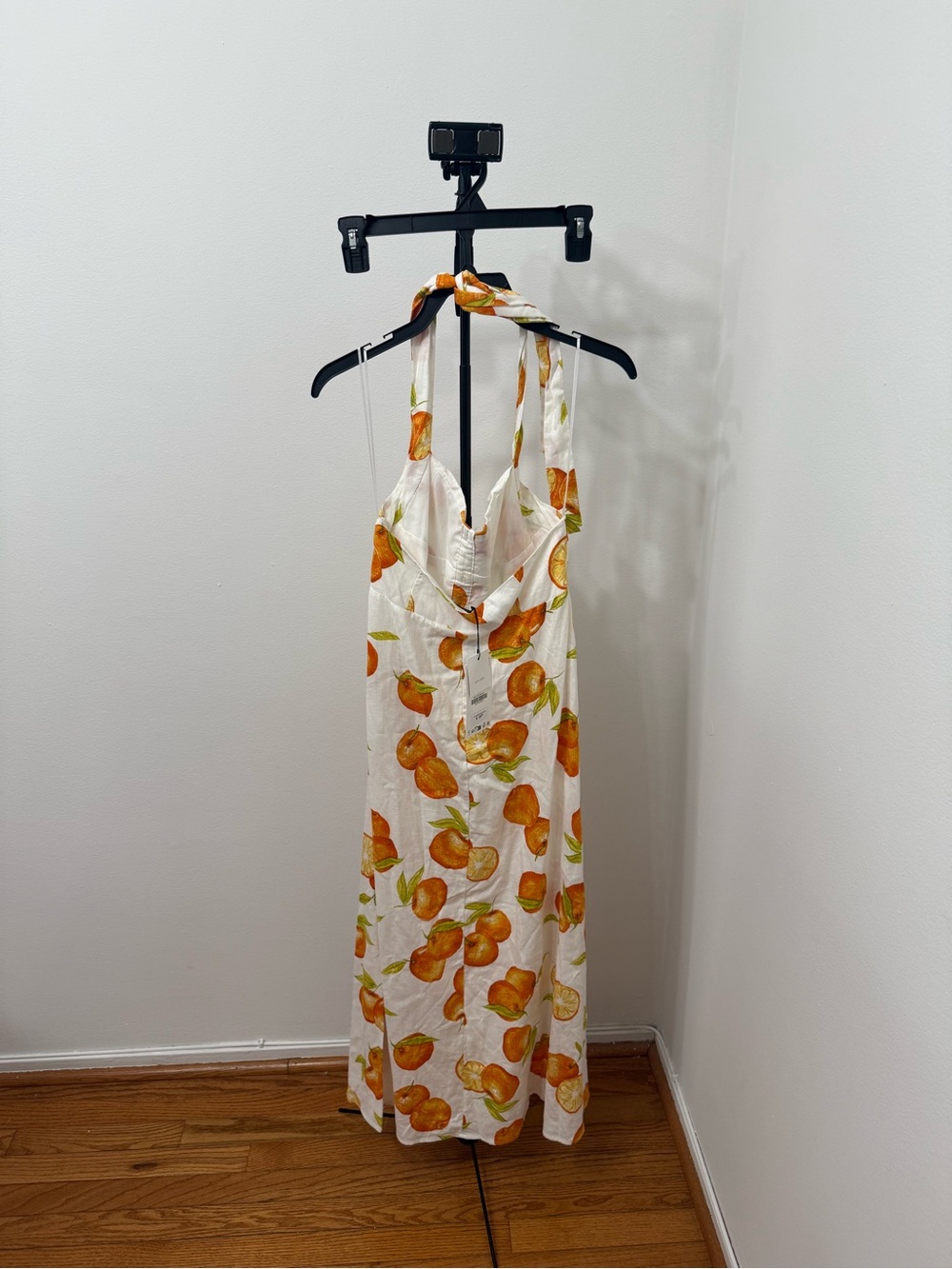 Zara White Halter Maxi Dress with Orange Fruit Print - Picture 5 of 6